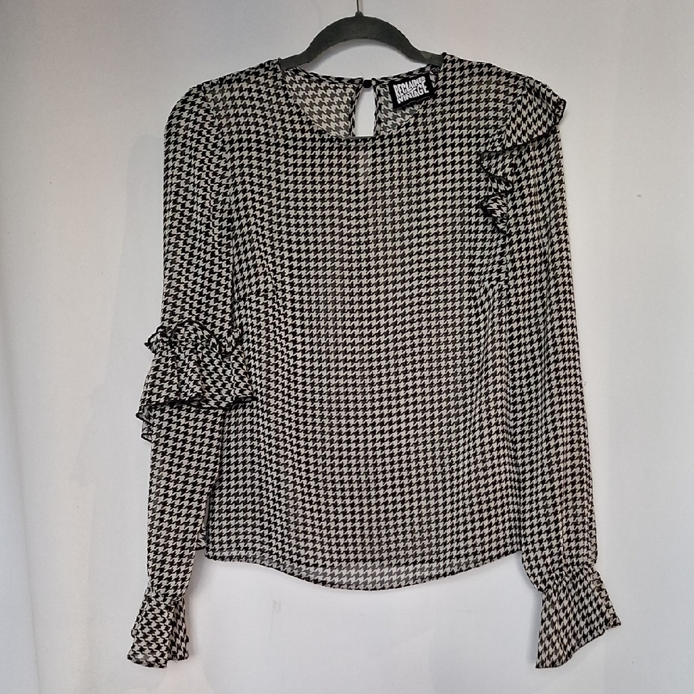 Reclaimed Vintage Monochrome Houndstooth Blouse Size 4